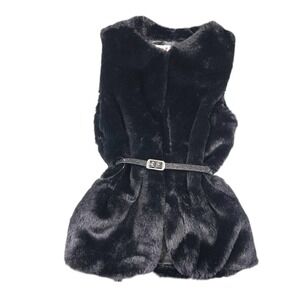 NEW Beautees Girls Large Black Faux Fur Open Front Vest  Glittery Belt Fashion